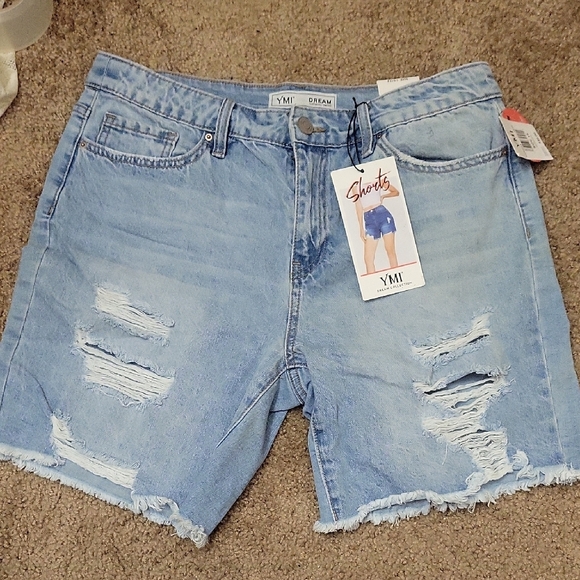 YMI Blue Jean Shorts Distressed Raw Hem - Picture 1 of 8